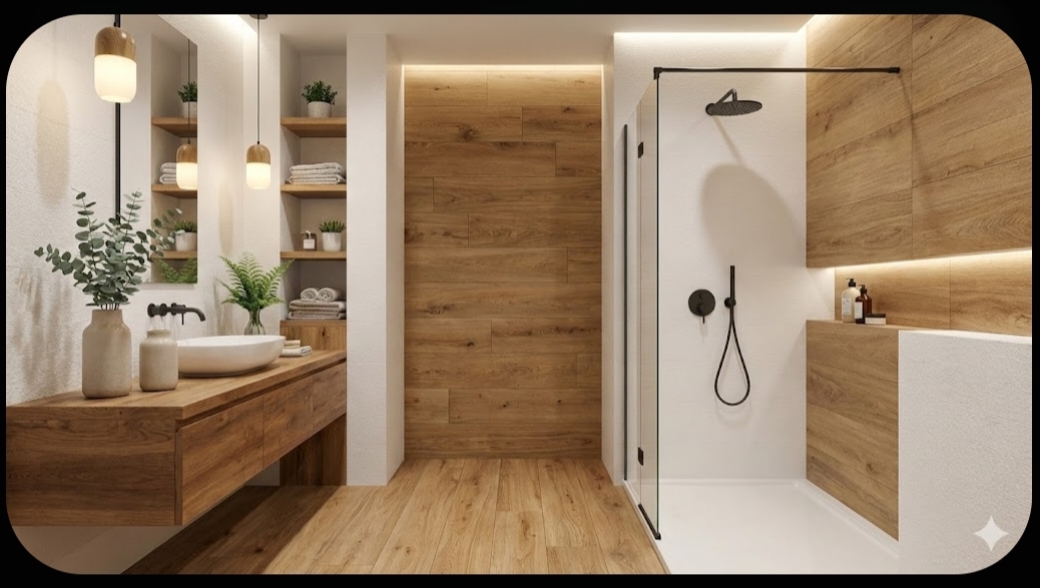 Kamar mandi nuansa kayu