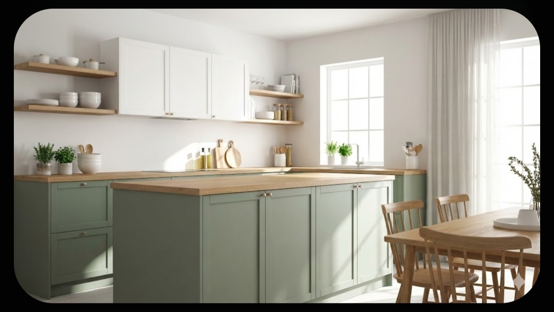 Dapur Scandinavian dengan Aksen Hijau Sage