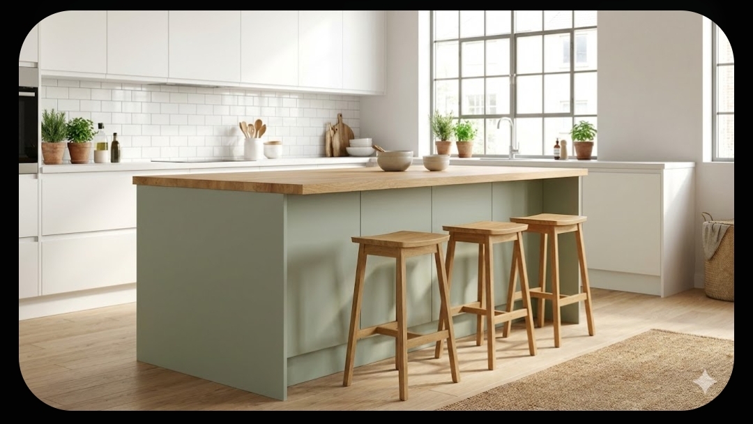 Dapur Scandinavian dengan Island Minimalis