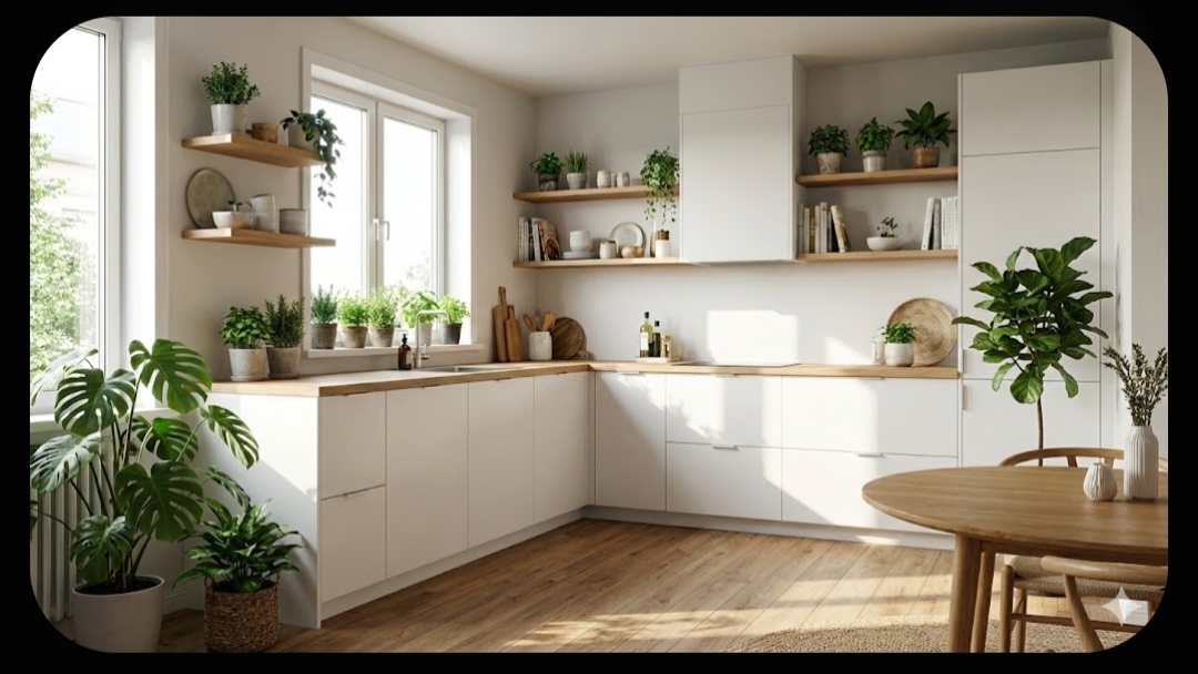 Dapur Scandinavian dengan Tanaman Hijau