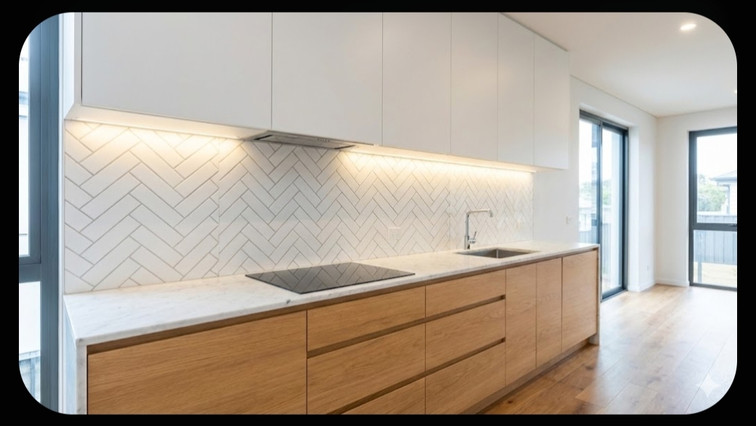Kitchen Set dengan Backsplash Motif