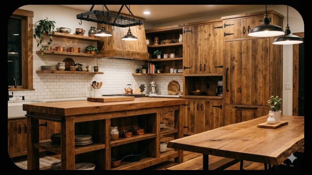 Dapur Rustic Dominasi Material Kayu Natural