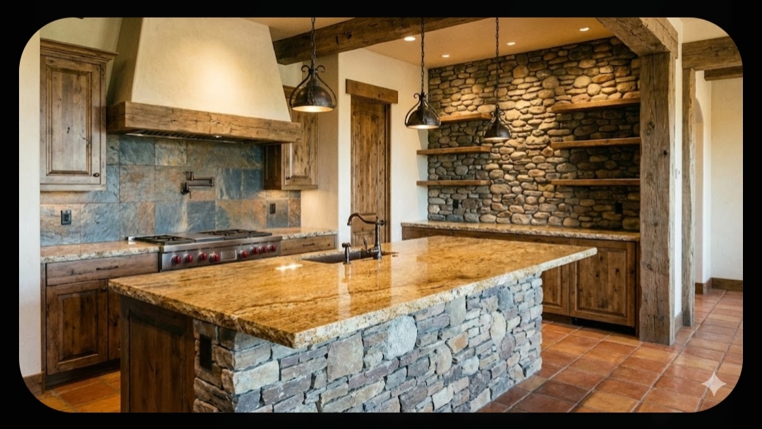 Dapur Rustic tekstur Batu