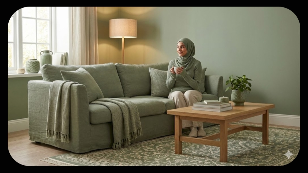 Ruang tamu Hijau Sage