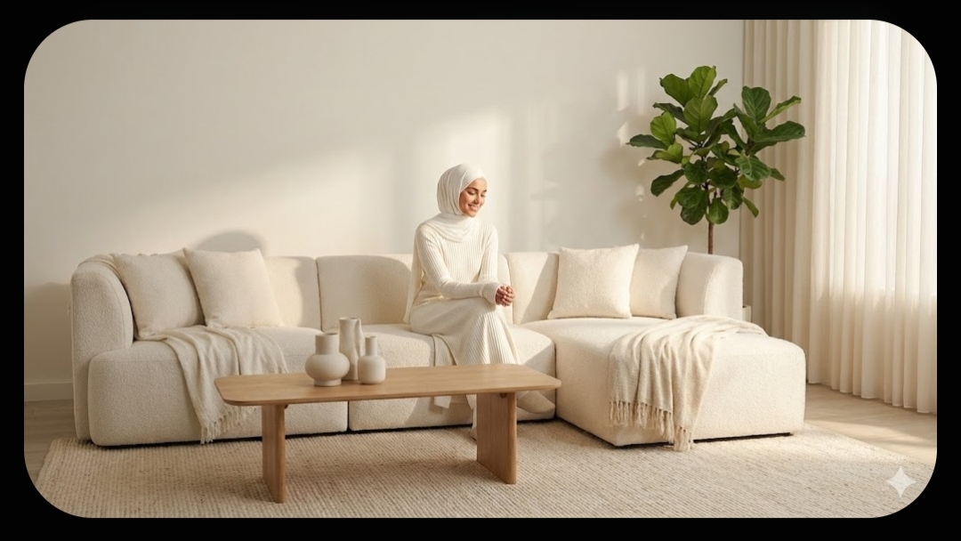 Ruang tamu putih broken white