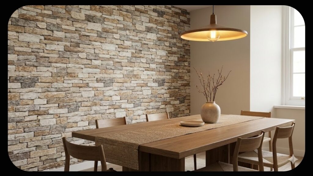 Wallpaper batu di ruang makan